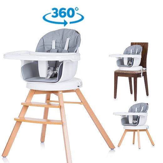 Kinderstoel Rotto grijs platina, 3in1 & 360 graden draaibaar
